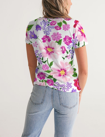 Elegant Floral Print | Women's V-Neck T-Shirt OniTakai
