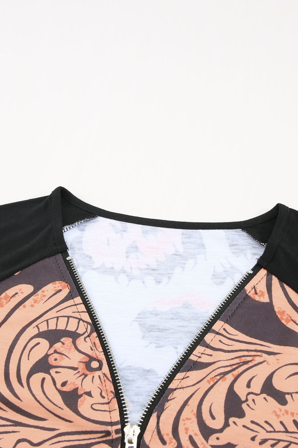 Exotic Camel Multi-Printed Zip-Collar Short Raglan Sleeve T-Shirt OniTakai