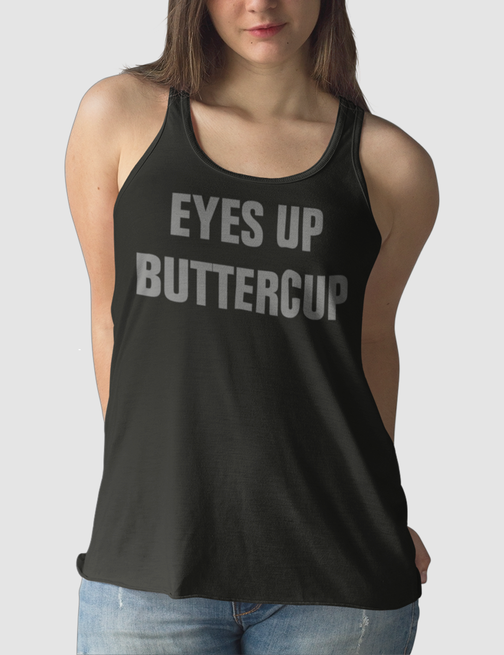 Eyes Up Buttercup | Women's Cut Racerback Tank Top OniTakai