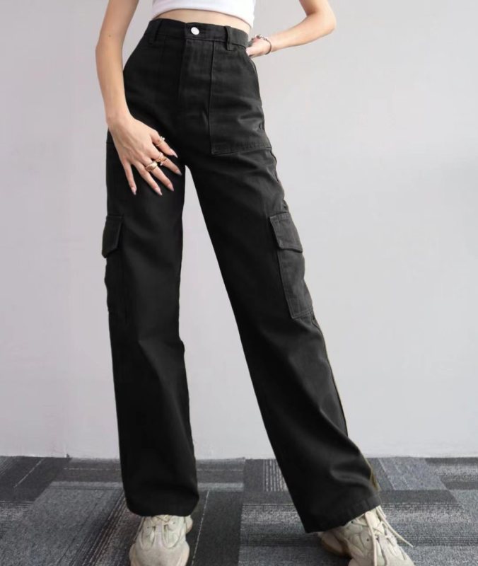 Versatile Casual Mid-Rise Three-Dimensional Pocket Waist-Cinch Trousers