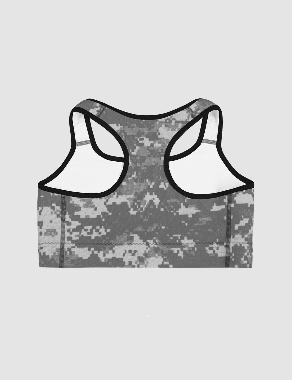 Faded Grey Military Digital Camouflage Print | Women's Padded Sports Bra OniTakai