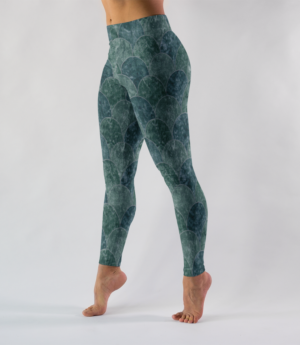 Faux Green Stone Mermaid Scales Women's Standard Yoga Leggings OniTakai