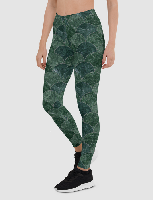 Faux Green Stone Mermaid Scales Women's Standard Yoga Leggings OniTakai