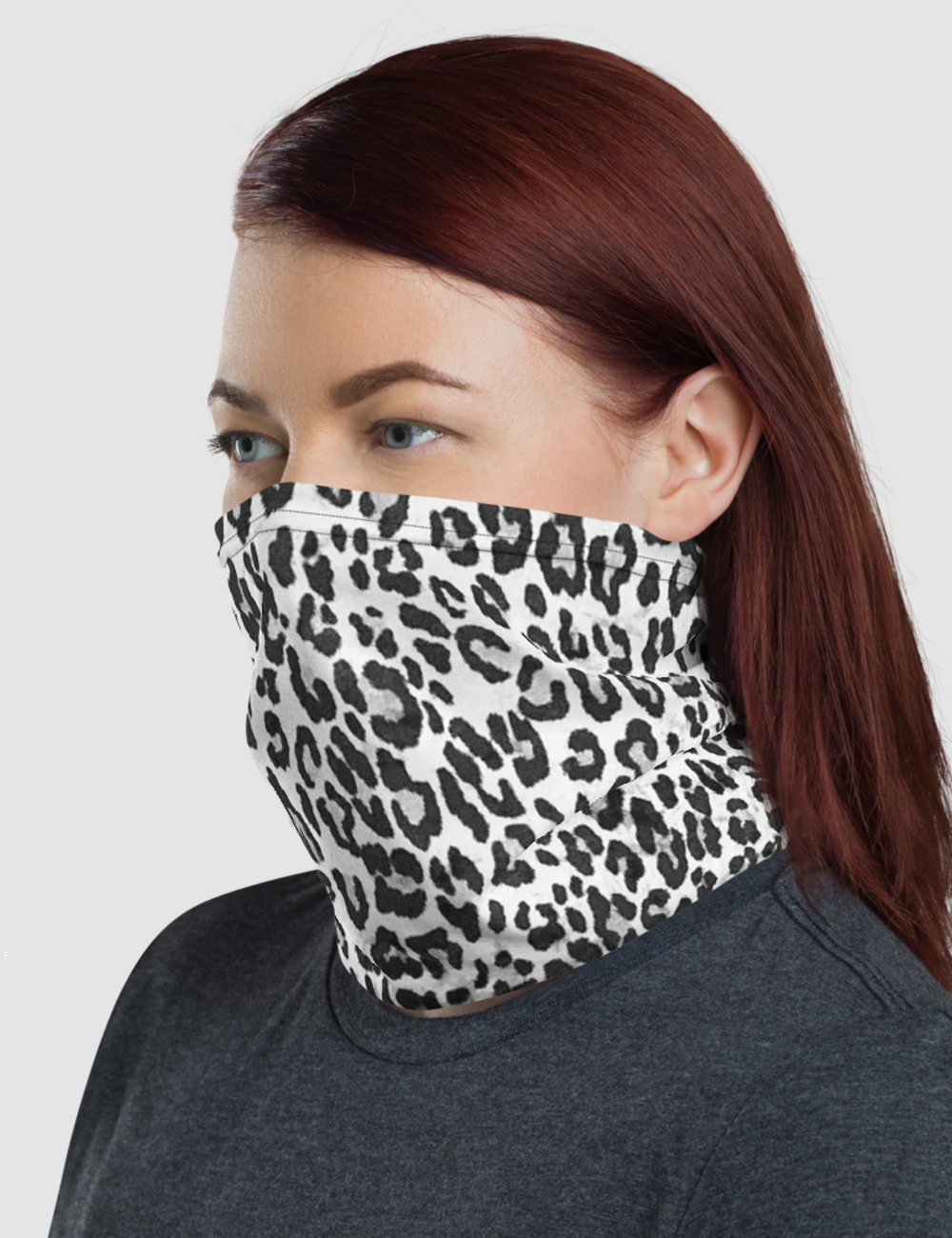 Faux Grey Leopard Fur Print Pattern | Neck Gaiter Face Mask OniTakai