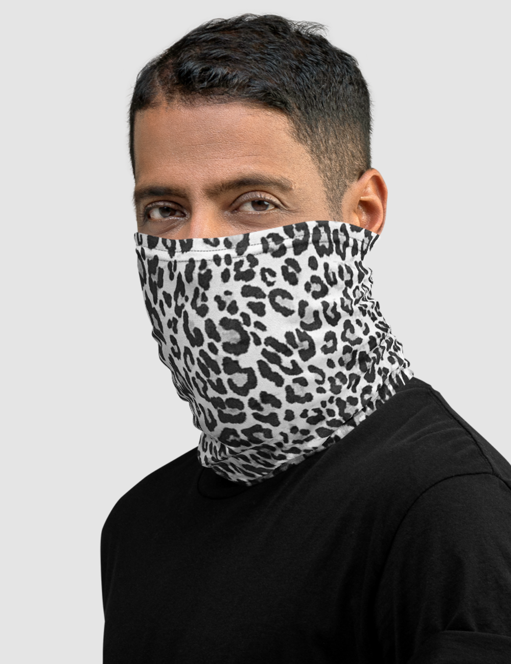 Faux Grey Leopard Fur Print Pattern | Neck Gaiter Face Mask OniTakai
