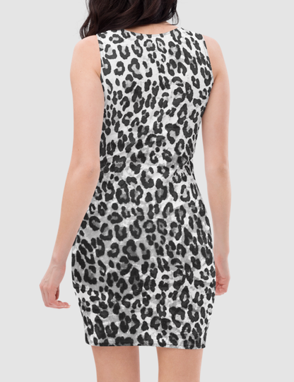 Faux Grey Leopard Fur Print Pattern | Women's Sleeveless Fitted Sublimated Dress OniTakai