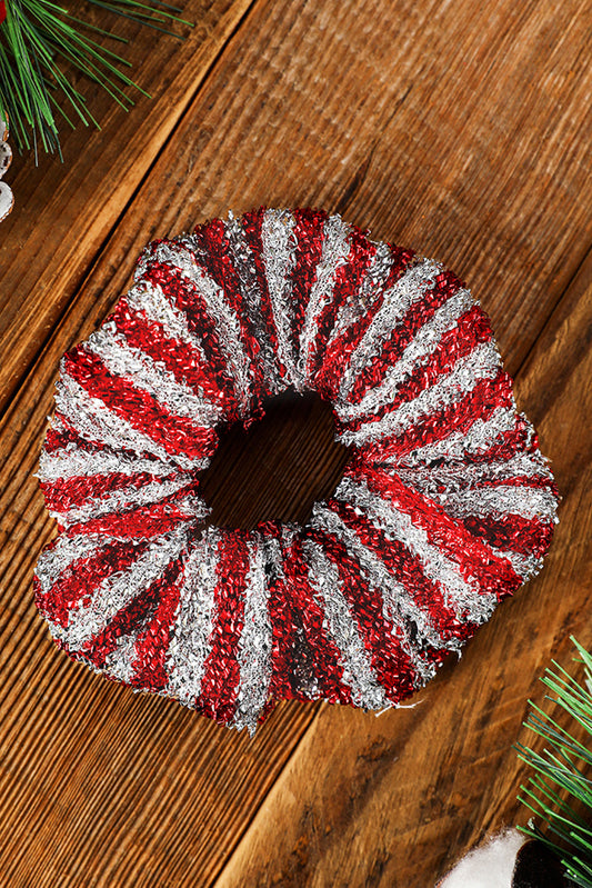 Fiery Red Glitter 2-tone Stripes Christmas Hair Tie OniTakai