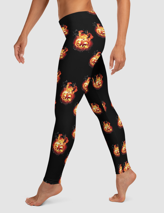 Flaming Pumpkin Heads | Women's Standard Yoga Leggings OniTakai