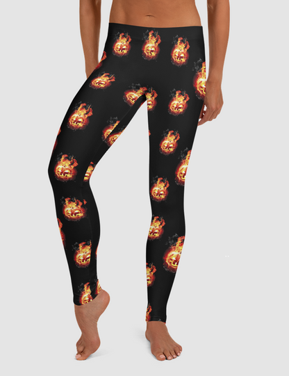 Flaming Pumpkin Heads | Women's Standard Yoga Leggings OniTakai