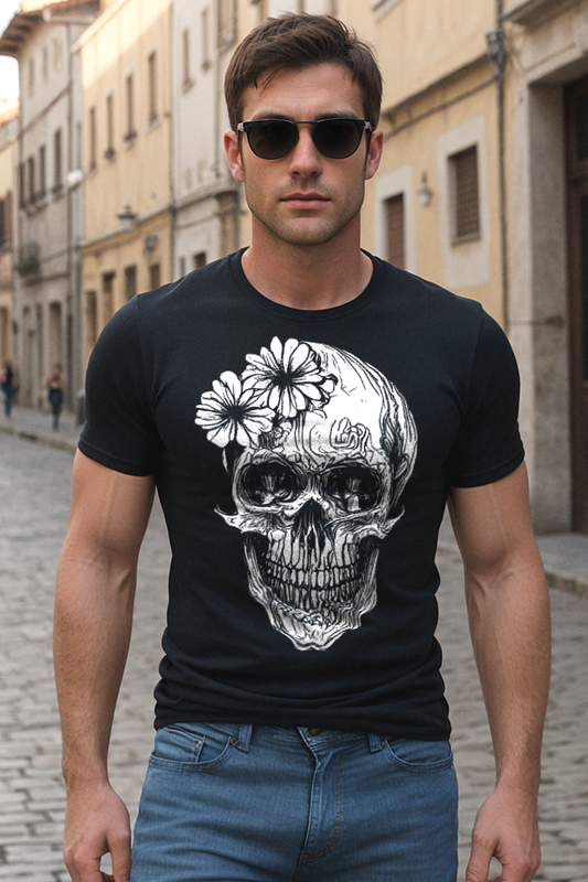 Floral Death Skull Men's Fitted T-Shirt OniTakai
