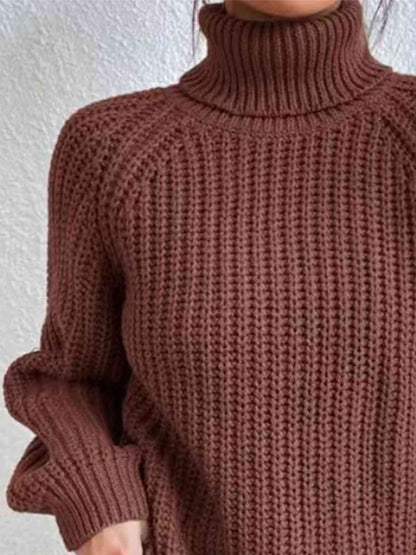 Full Size Turtleneck Rib-Knit Slit Sweater OniTakai