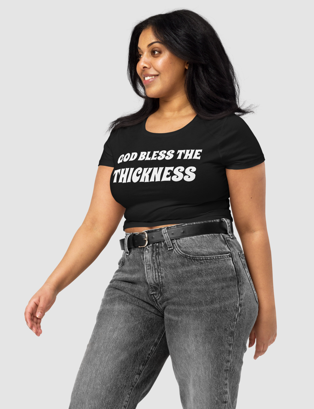 God Bless The Thickness Women's Fitted Crop Top T-Shirt OniTakai