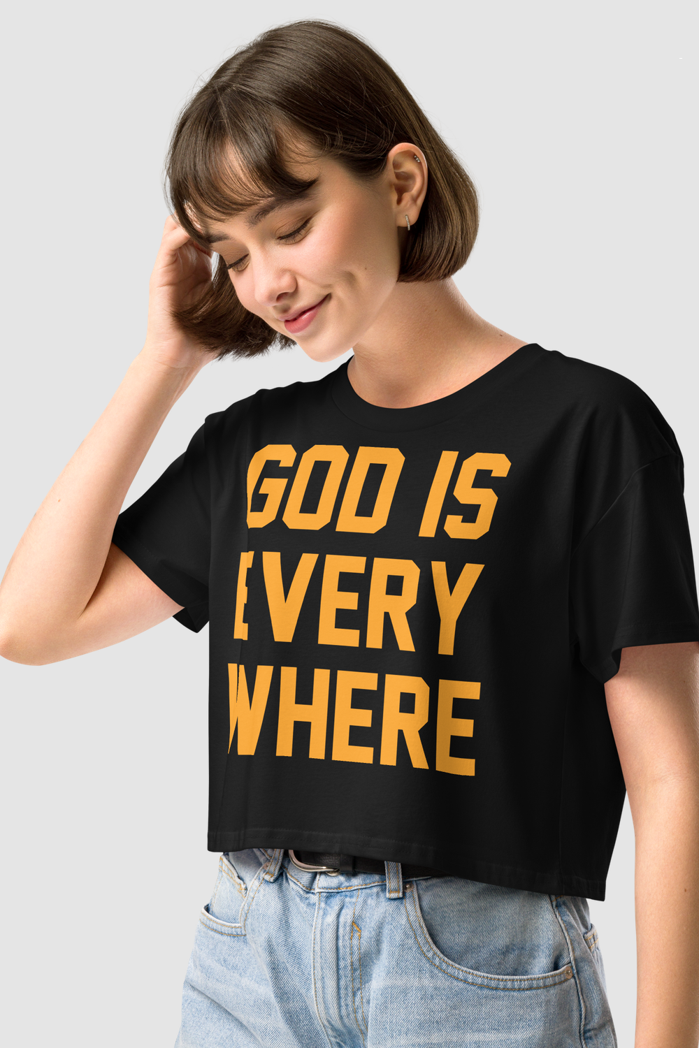 God Is Everywhere Women's Relaxed Crop Top T-Shirt OniTakai