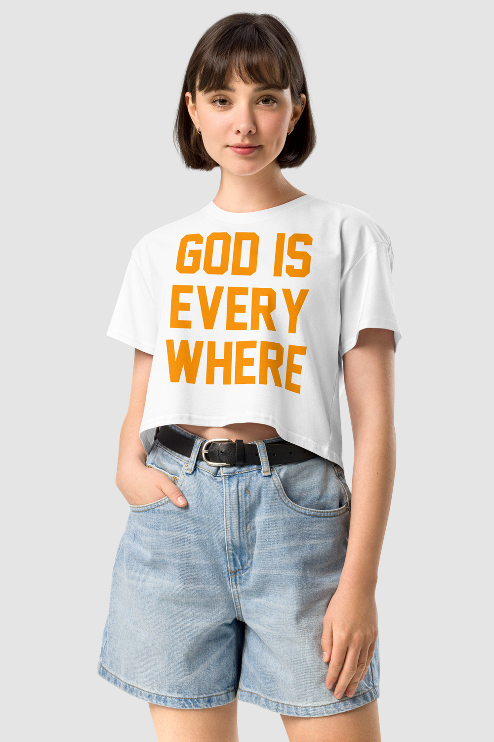 God Is Everywhere Women's Relaxed Crop Top T-Shirt OniTakai