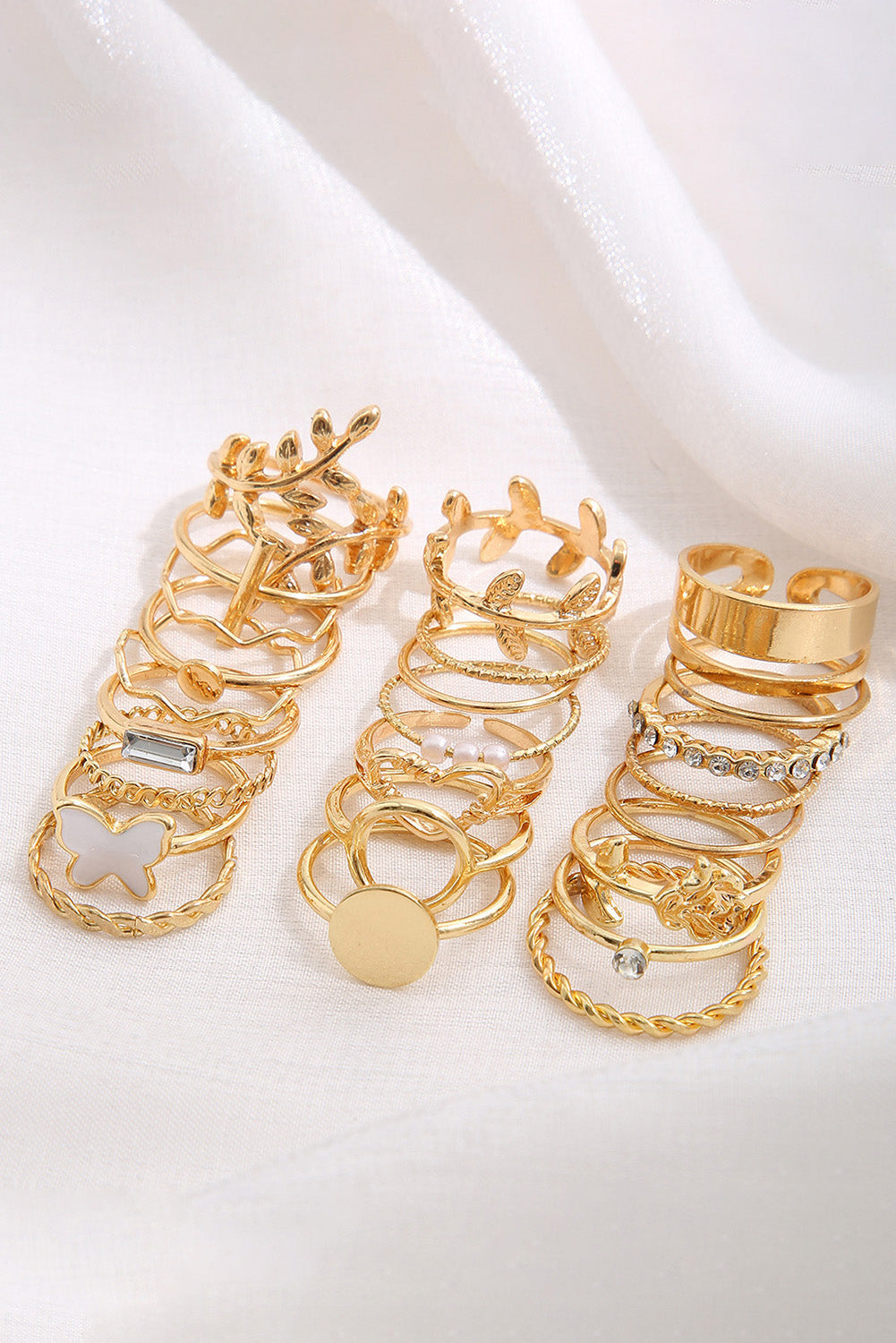 Gold Butterfly Vines Hollowed Heart Geometric 24-piece Ring set OniTakai