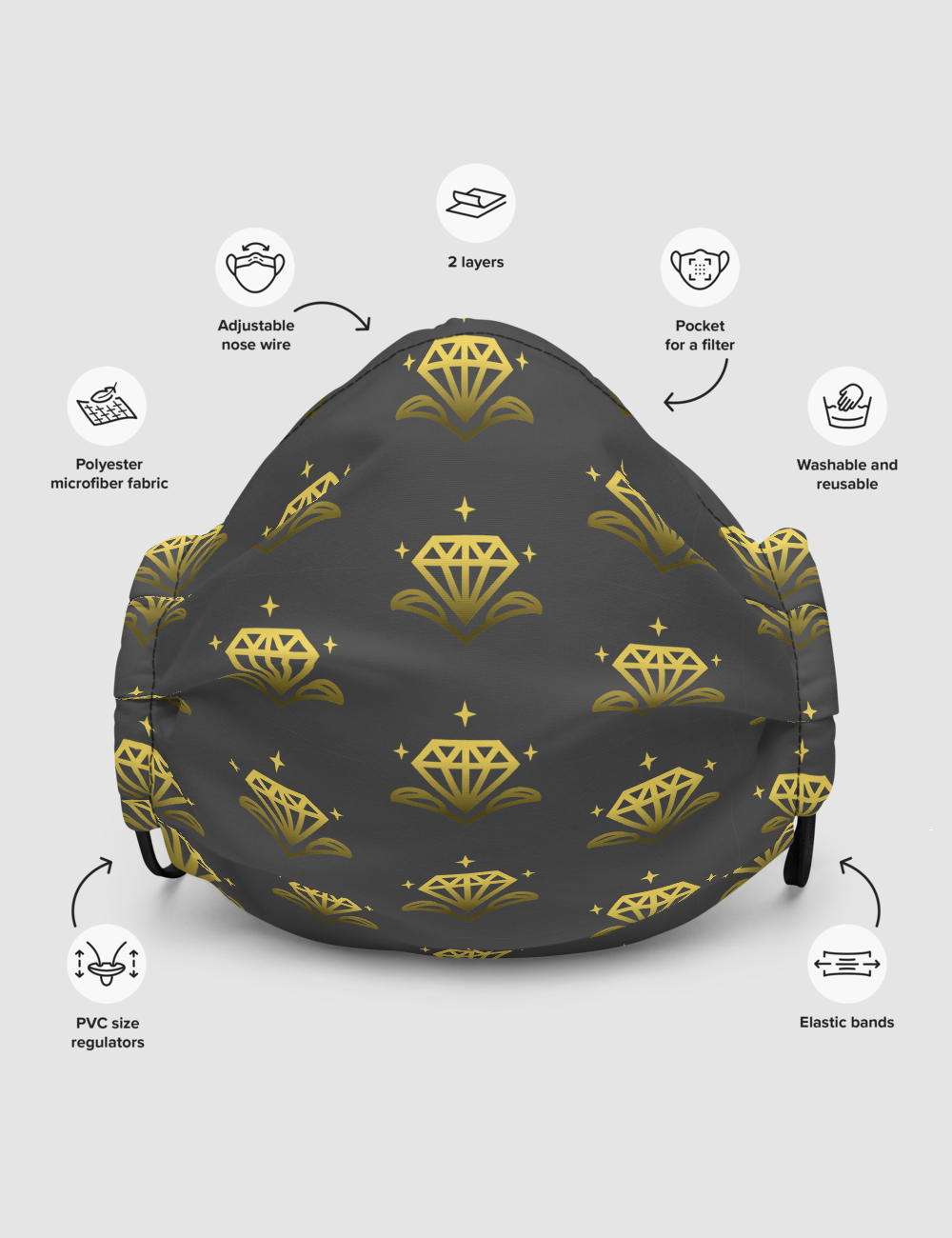Gold Diamonds | Premium Double Layered Pocket Face Mask OniTakai