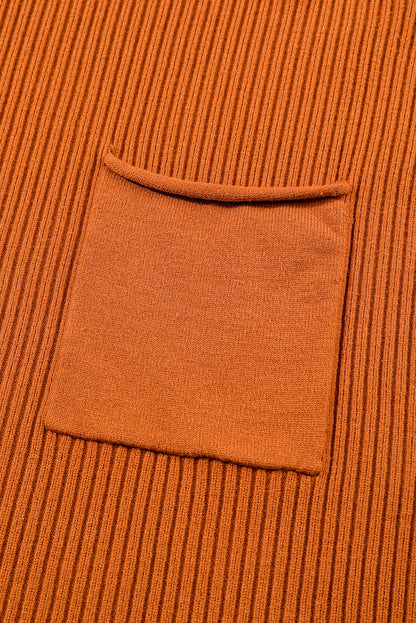 Gold Flame Patch Pocket Ribbed Knit Short Sleeve Sweater OniTakai