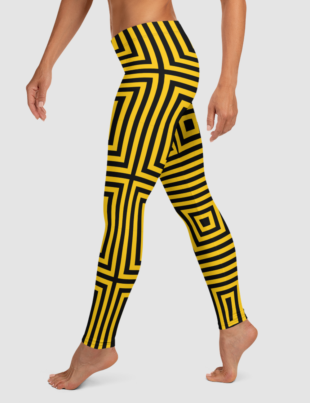 Gold Maze Grid Pattern | Women's Standard Yoga Leggings OniTakai