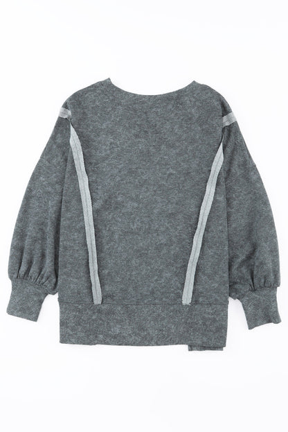 Gray Acid Wash Relaxed Fit Seamed Pullover Sweatshirt with Slits OniTakai
