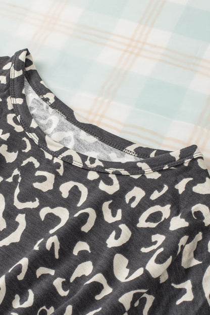 Gray Animal Print Long Sleeves Pullover and Shorts Lounge Set OniTakai