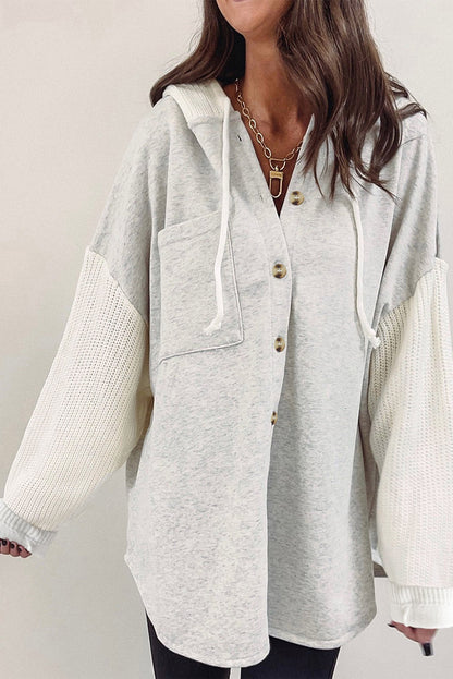 Gray Contrast Knitted Sleeves Plus Size Hoodie OniTakai