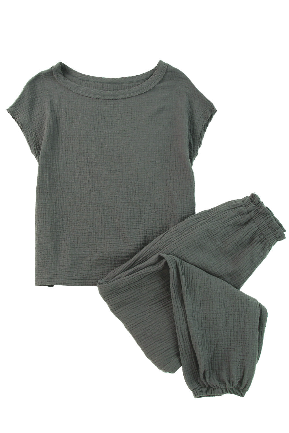 Gray Crinkled Texture Tee and Jogger Pants Set OniTakai
