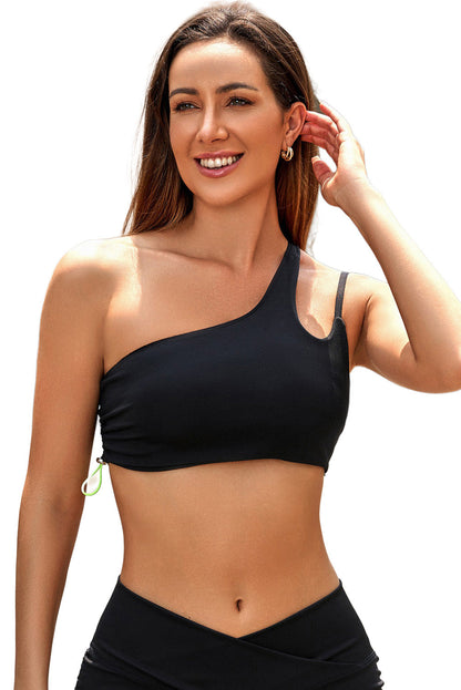 Gray Cut Out One Shoulder Cropped Sports Bra OniTakai