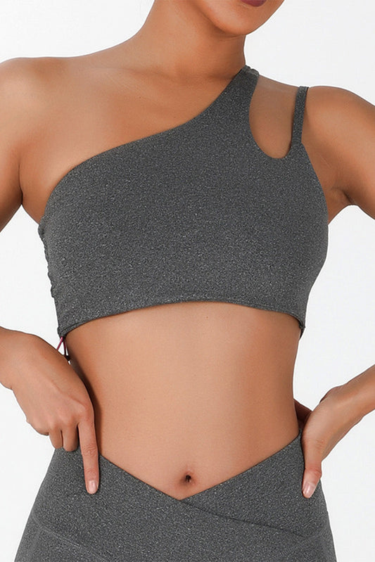 Gray Cut Out One Shoulder Cropped Sports Bra OniTakai