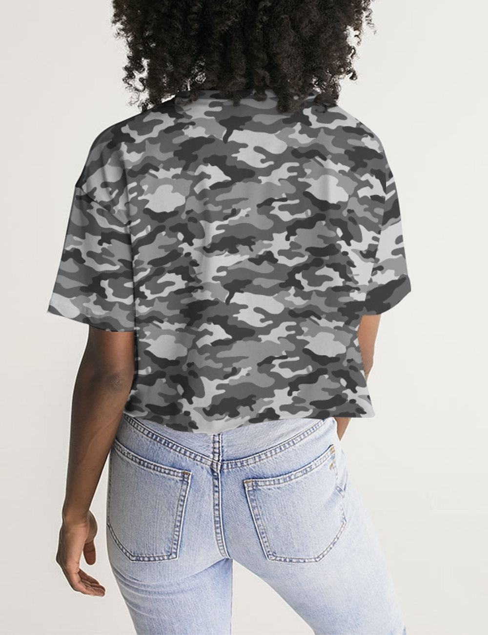 Gray Jungle Military Camouflage Print | Women's Oversized Crop Top T-Shirt OniTakai