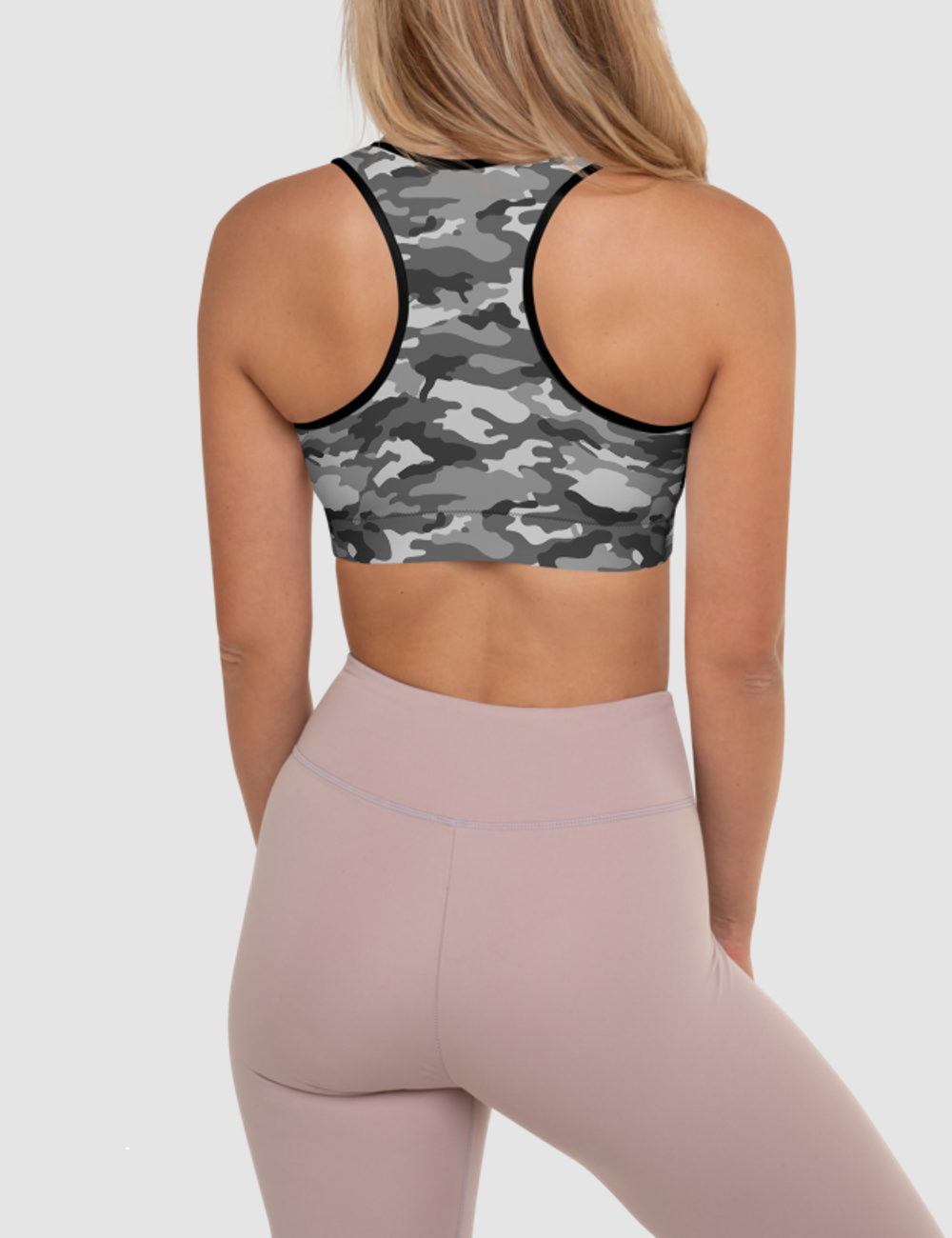 Gray Jungle Military Camouflage Print | Women's Padded Sports Bra OniTakai