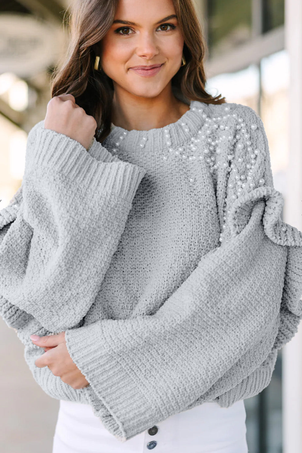 Embellished hotsell sleeve sweater