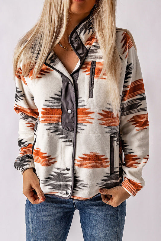 Gray Western Aztec Snap Buttoned Fleece Jacket OniTakai