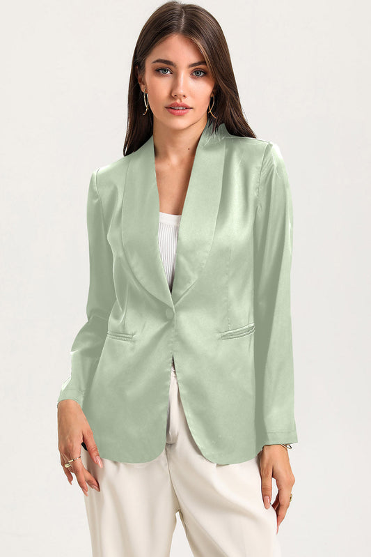 Green Collared Neck Single Breasted Blazer with Pockets OniTakai