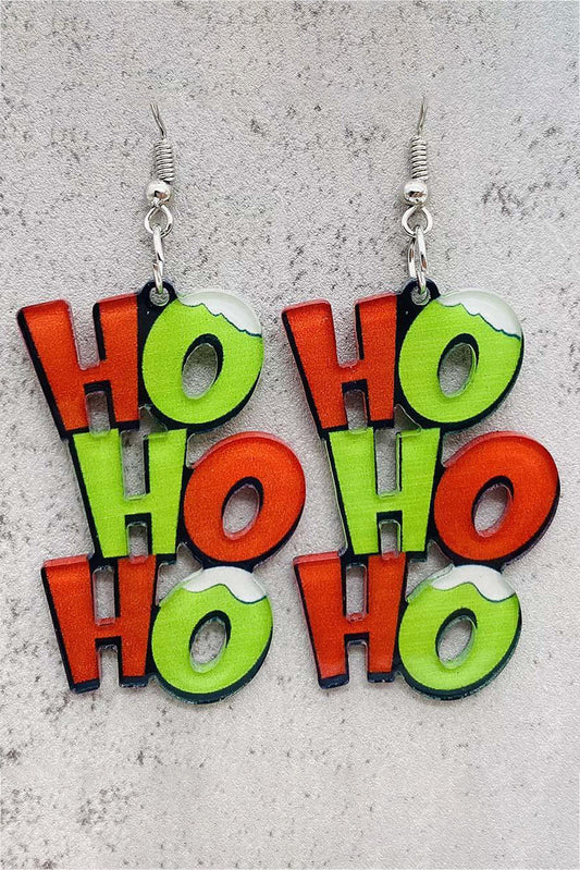 Green HO HO HO Dangle Christmas Earrings OniTakai