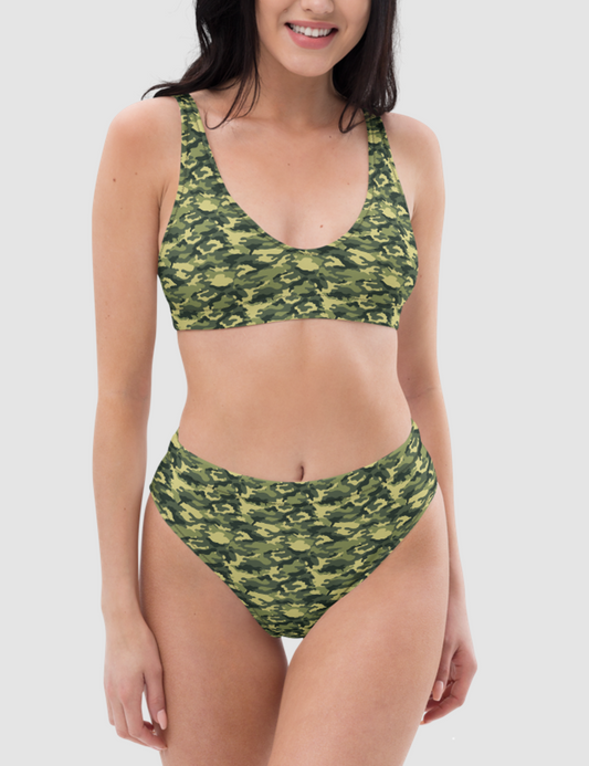 Green Military Camouflage Print | Women's Essential High-Waisted Bikini OniTakai