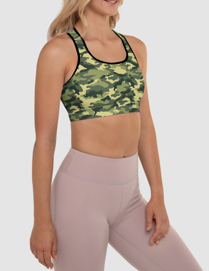 Green Military Camouflage Print | Women's Padded Sports Bra OniTakai