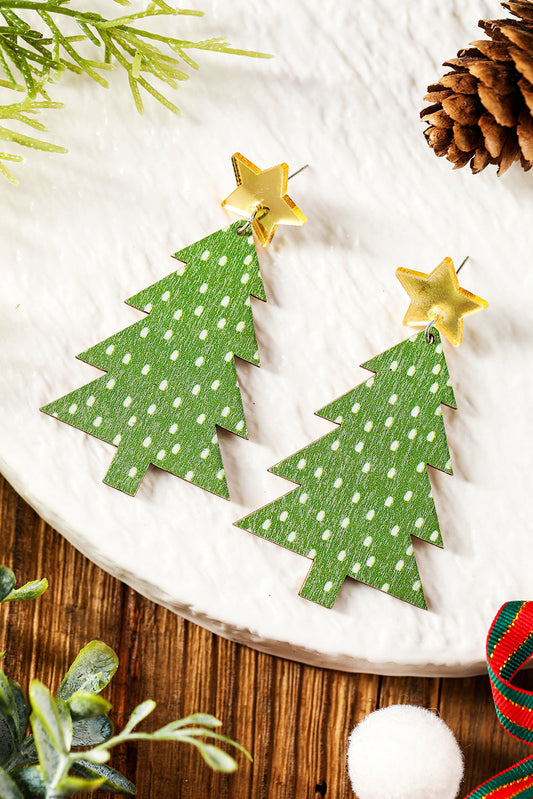 Green Polka Dot Print Christmas Dangle Earrings OniTakai