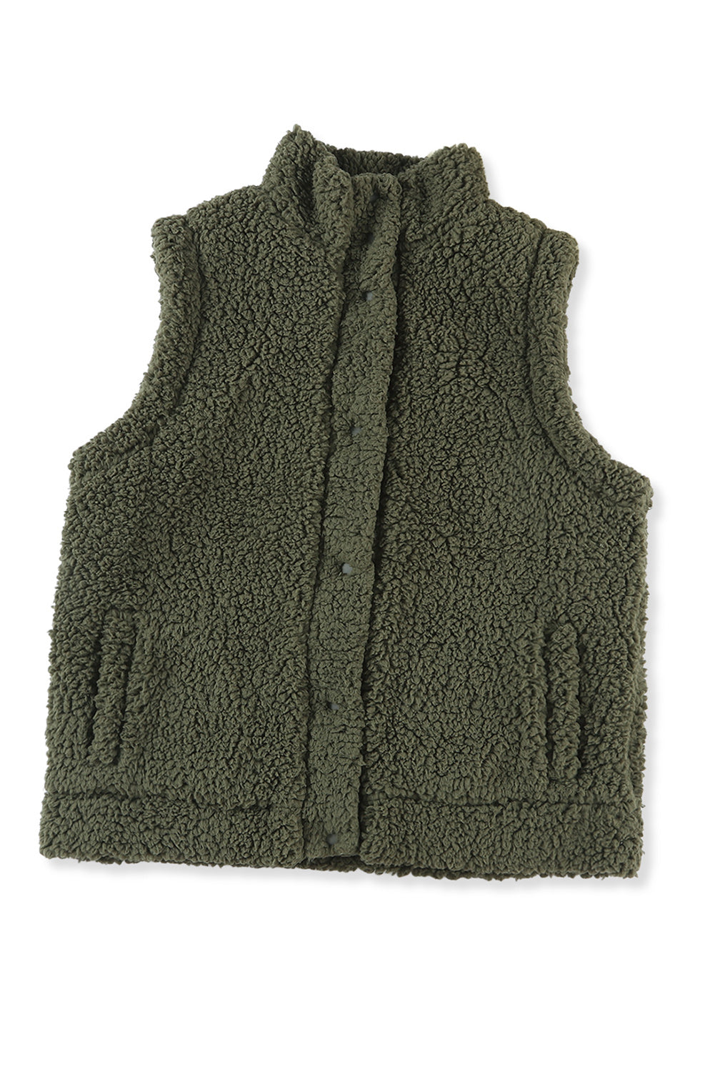 Green Snap Button Pocketed Sherpa Vest Jacket OniTakai