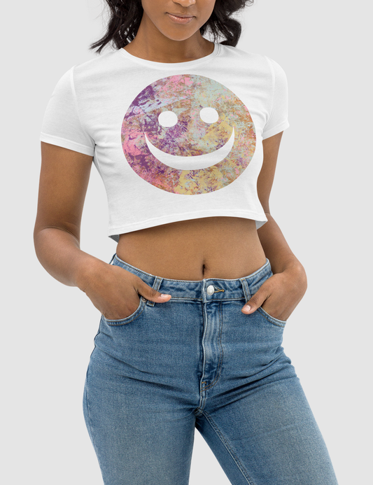 Grungy Happy Face Women's Fitted Crop Top T-Shirt OniTakai