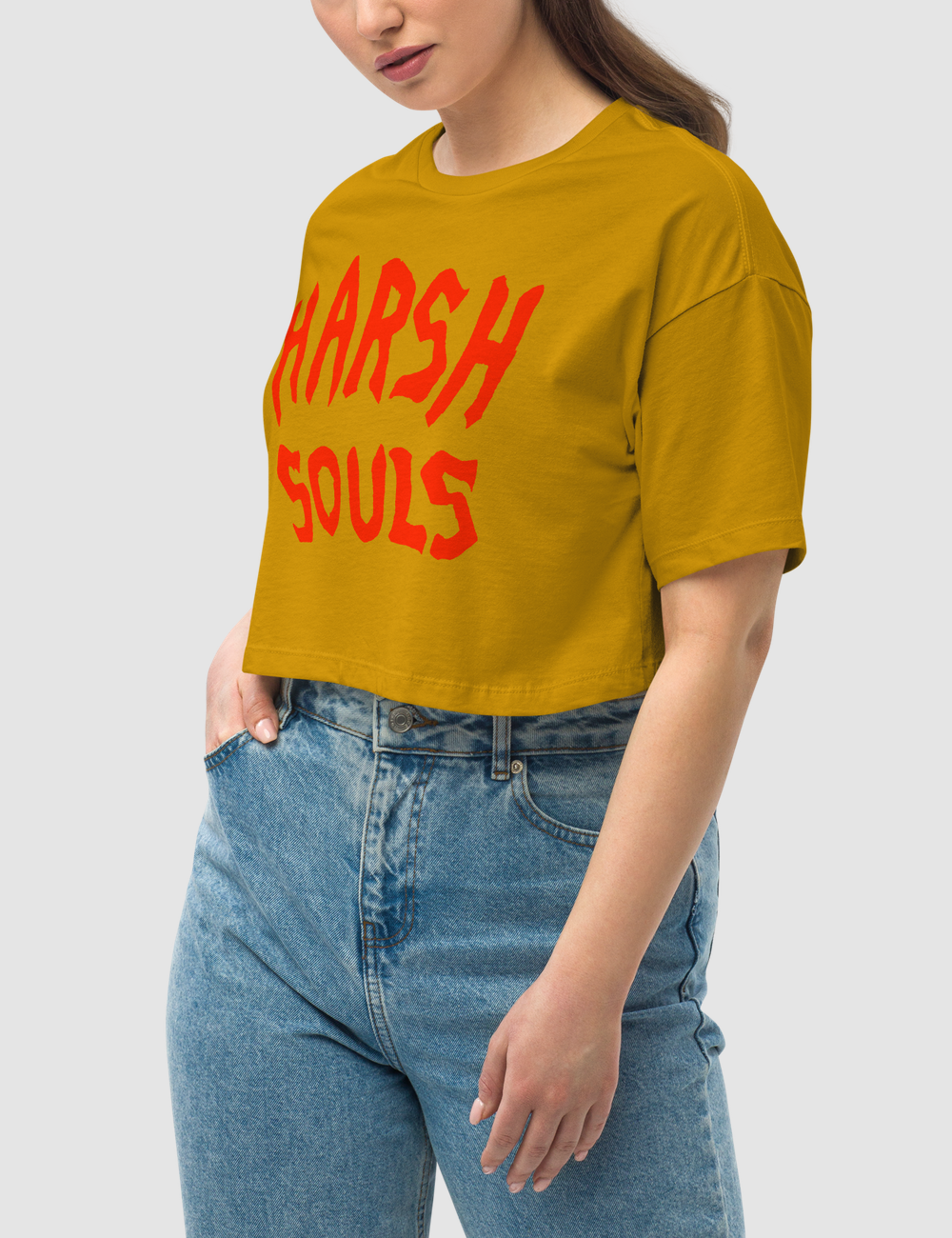 Harsh Souls (Red Print) | Women's Loose Fit Crop Top T-Shirt OniTakai