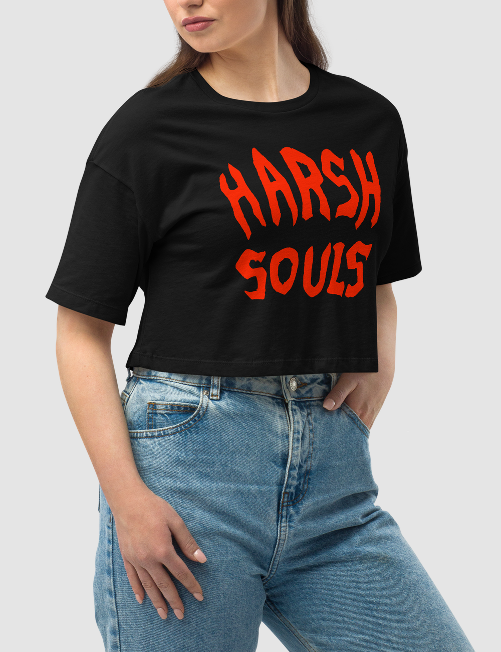 Harsh Souls (Red Print) | Women's Loose Fit Crop Top T-Shirt OniTakai