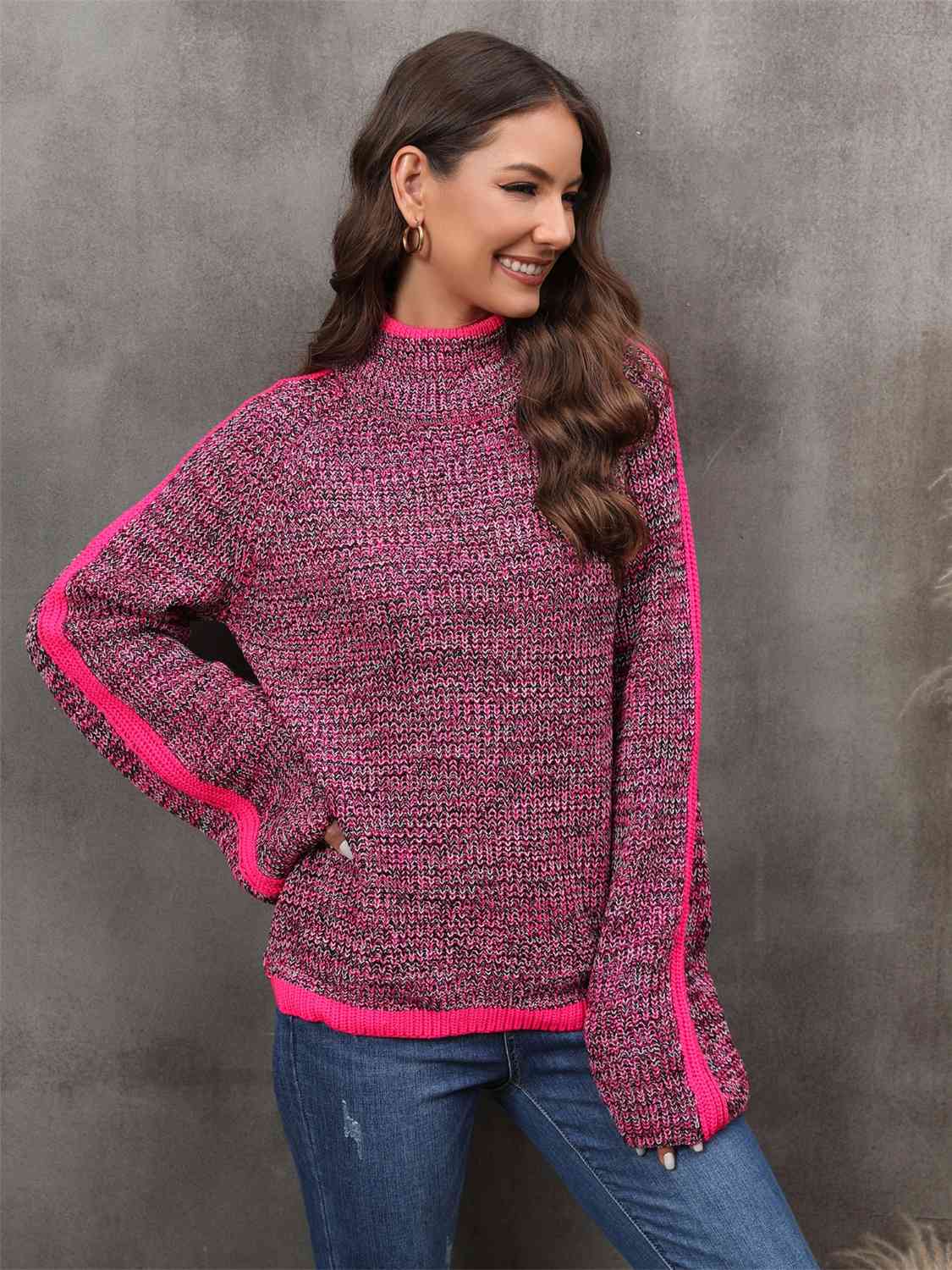Heathered Turtleneck Long Sleeve Sweater OniTakai