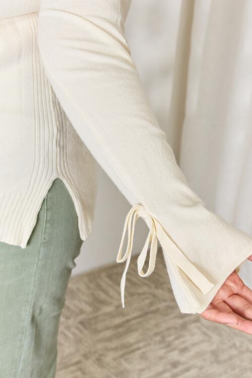 Heimish Full Size Ribbed Bow Detail Long Sleeve Turtleneck Knit Top OniTakai