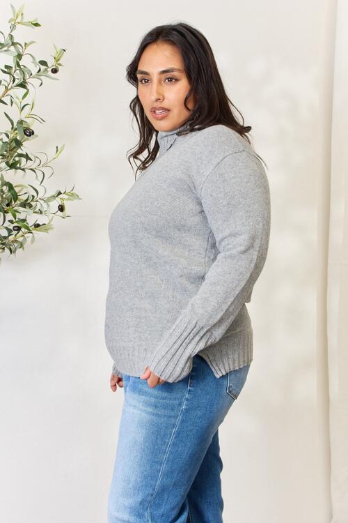 Heimish Full Size Turtleneck Long Sleeve Slit Sweater OniTakai