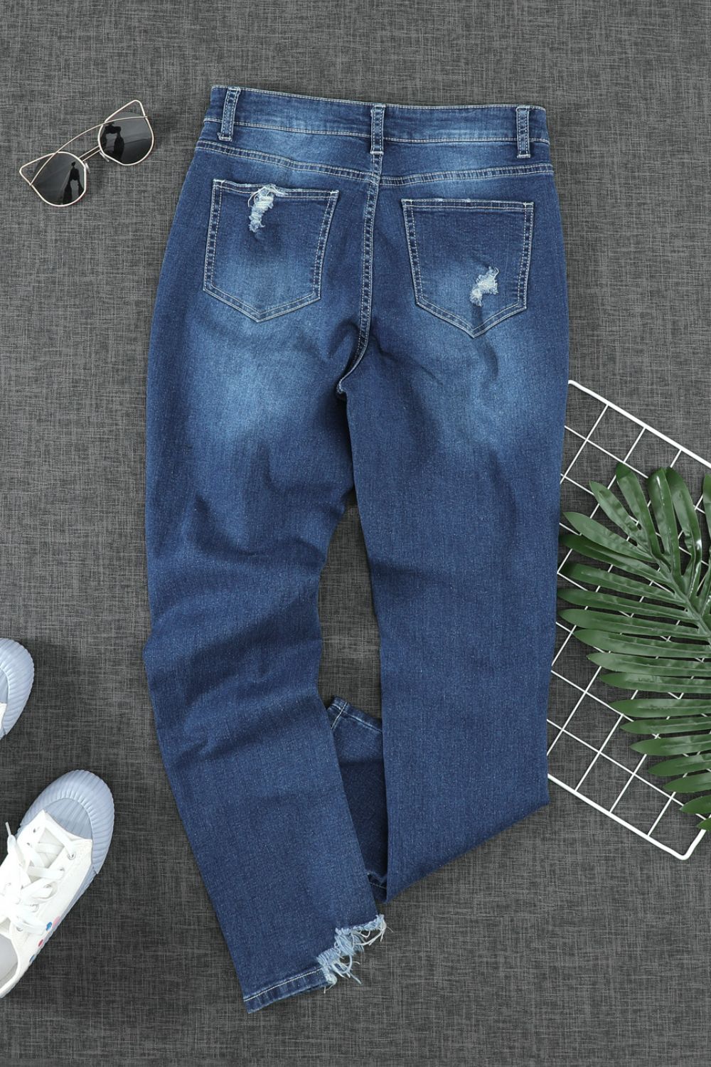 High-Rise Distressed Hem Detail Jeans OniTakai