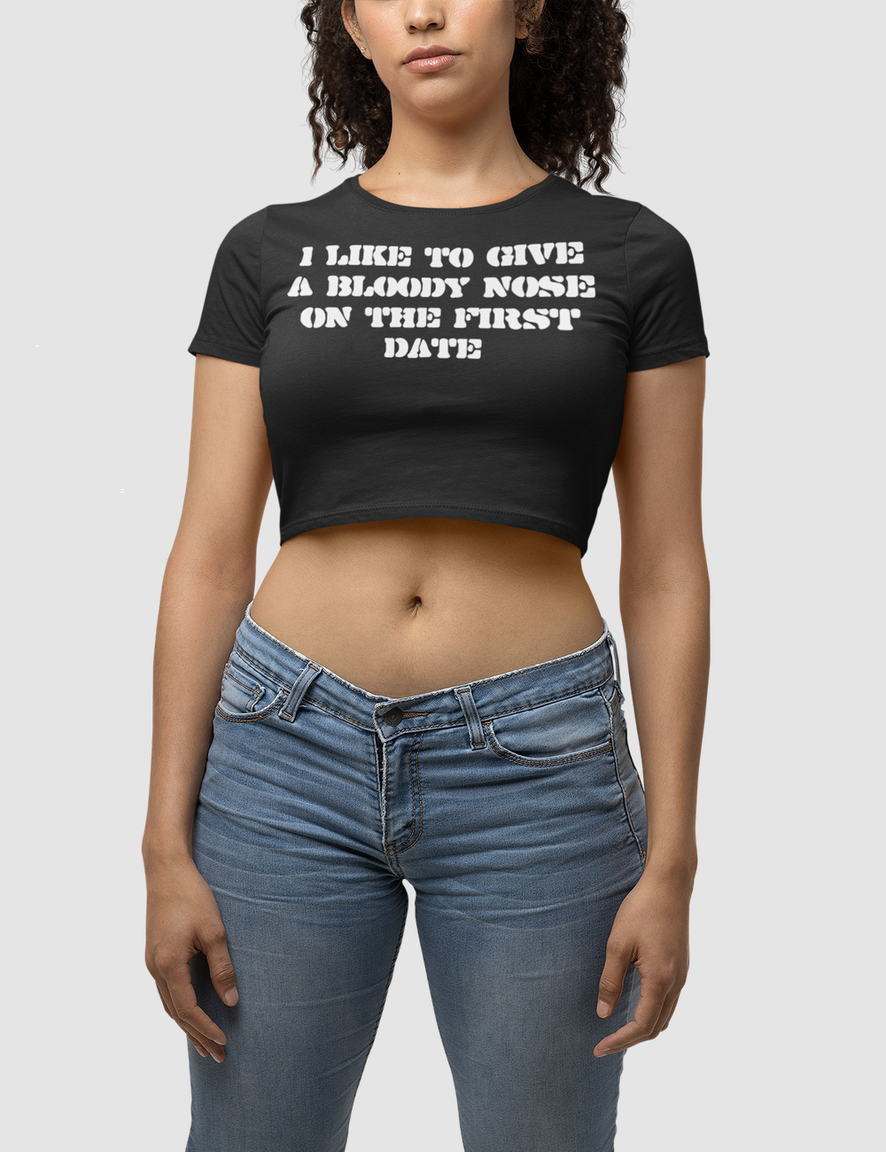 I Like To Give A Bloody Nose On The First Date | Women's Fitted Crop Top T-Shirt OniTakai
