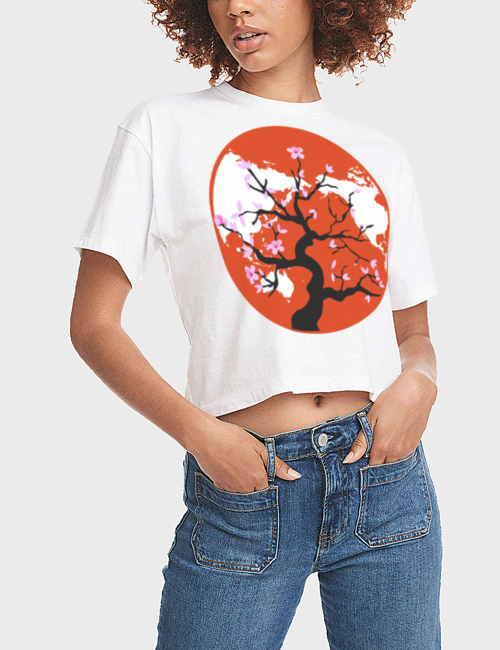 Japanese Worldwide Cherry Blossom Tree Women's Relaxed Crop Top T-Shirt OniTakai