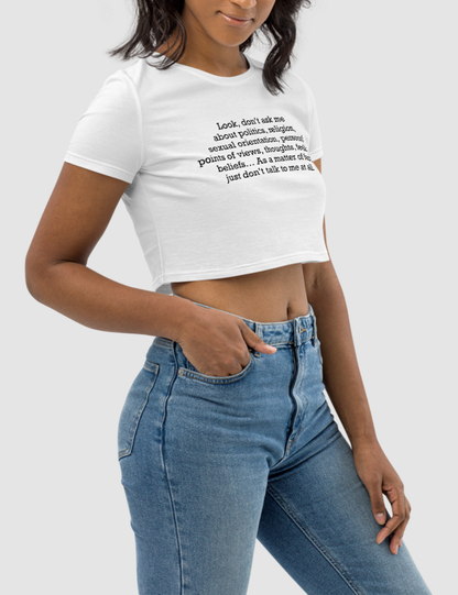 Just Don't Talk To Me At All | Women's Crop Top T-Shirt OniTakai