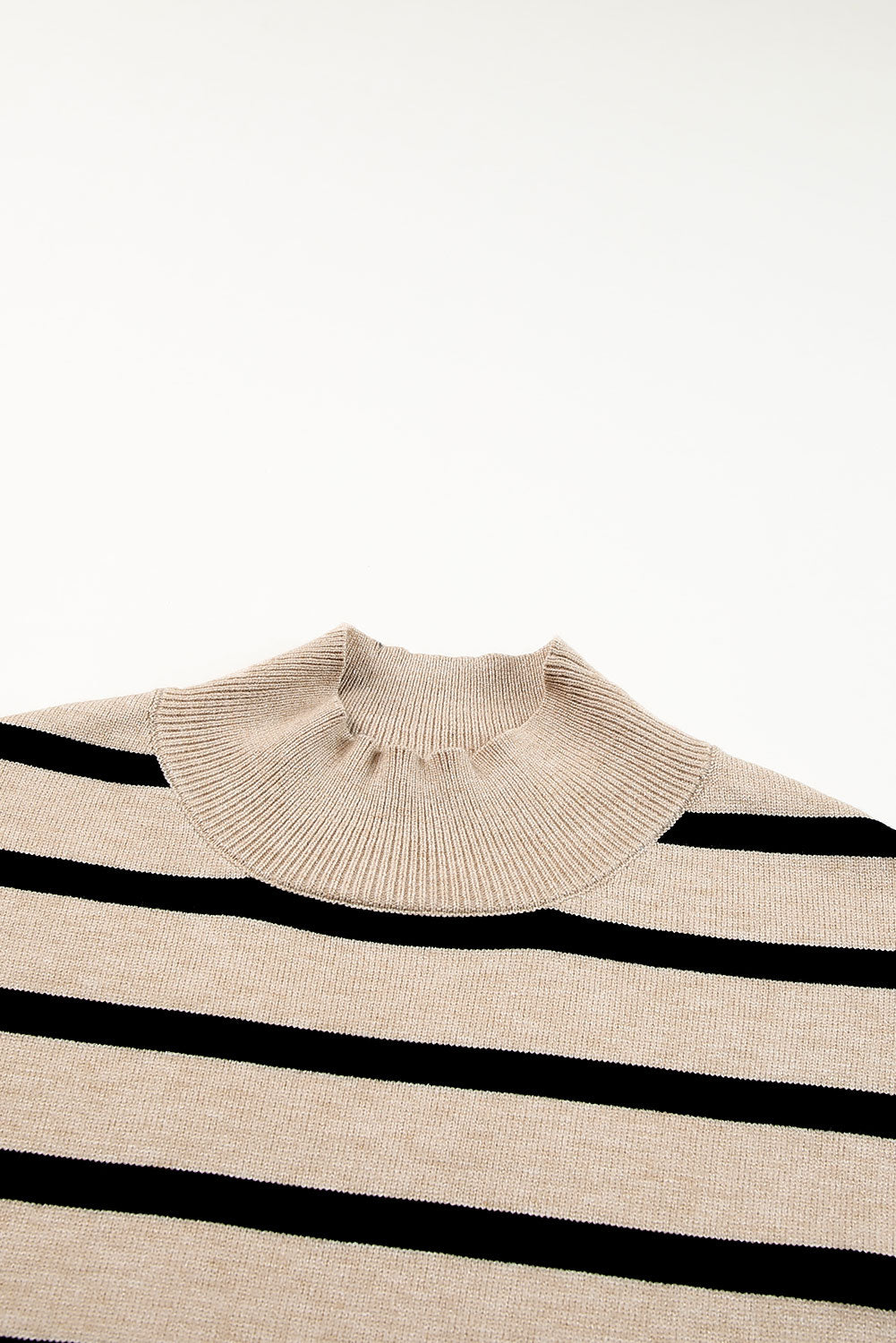 Khaki Striped Mock Neck Bell Sleeve Knit Sweater OniTakai