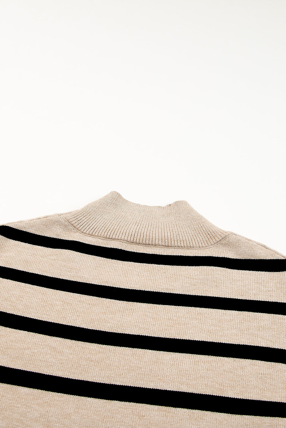 Khaki Striped Mock Neck Bell Sleeve Knit Sweater OniTakai